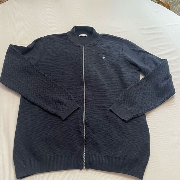 Knowledge Cotton Apparel Navy Blue Zip Up Jacket Size Large - Picture 1 of 9